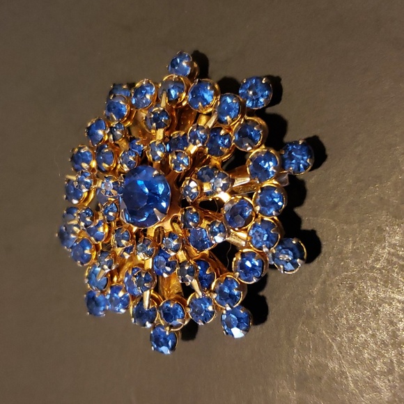 Vintage Blue Rhinestone Cluster Pin Brooch - Picture 1 of 6